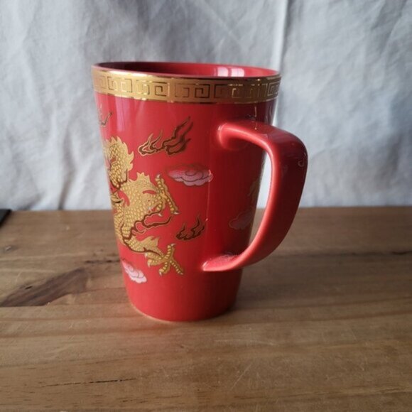 Porcelain Red Gold Dragon Tea Coffee Mug Adeline - Picture 3 of 9